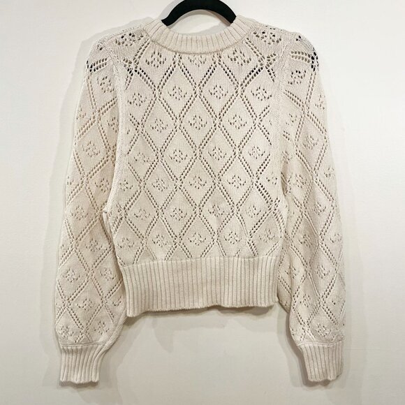 Like New Sezane Abby 100% Cotton Crochet Cropped Sweater Ecru tag L, S-M fit - Picture 4 of 8